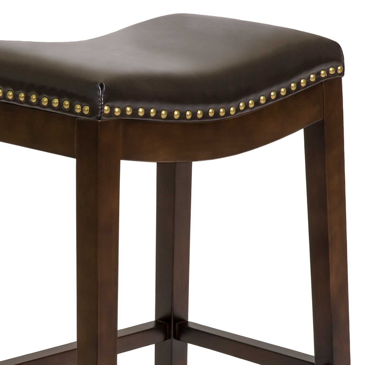 Set of 2 31in Backless Bar Stool Accent Chairs with Faux Leather Brass Studs designed for everyday comfort and storage