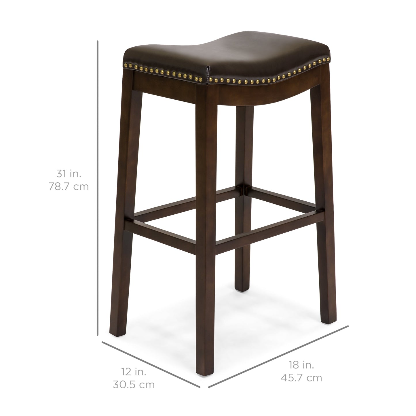 Set of 2 31in Backless Bar Stool Accent Chairs with Faux Leather Brass Studs designed for everyday comfort and storage