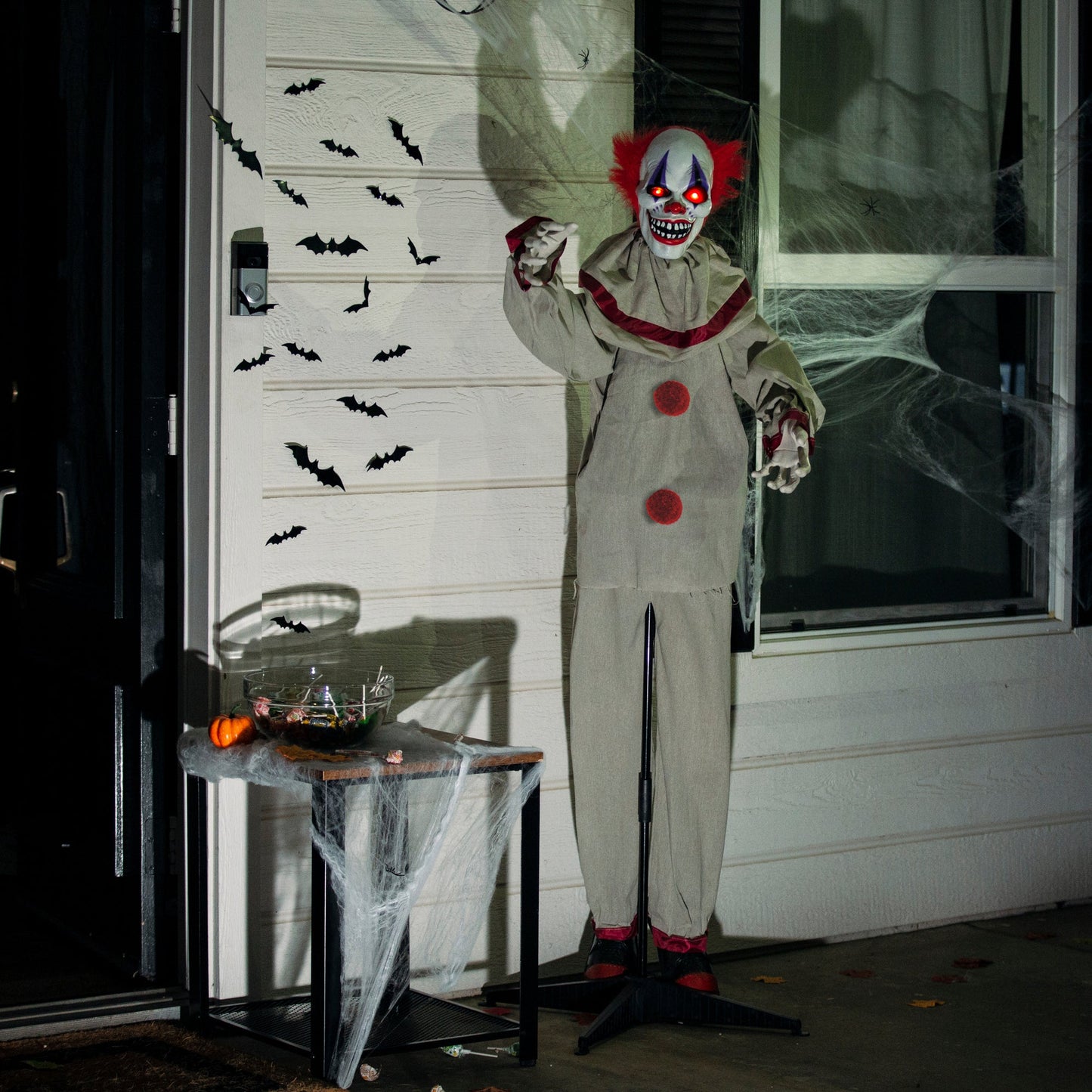 Scary Harry the Motion Activated Animatronic Killer Clown Halloween Prop for indoor and outdoor holiday displays