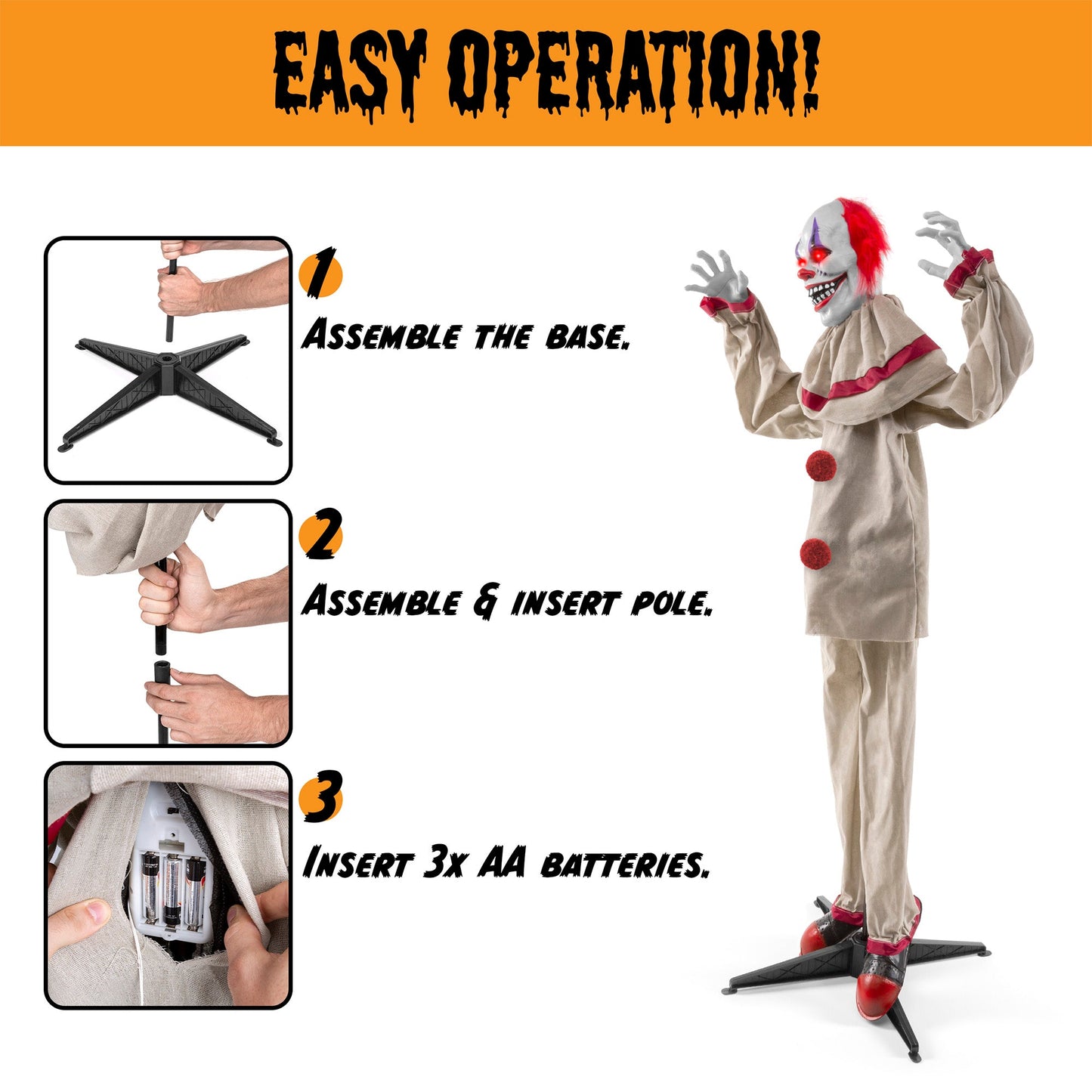 Scary Harry the Motion Activated Animatronic Killer Clown Halloween Prop for indoor and outdoor holiday displays