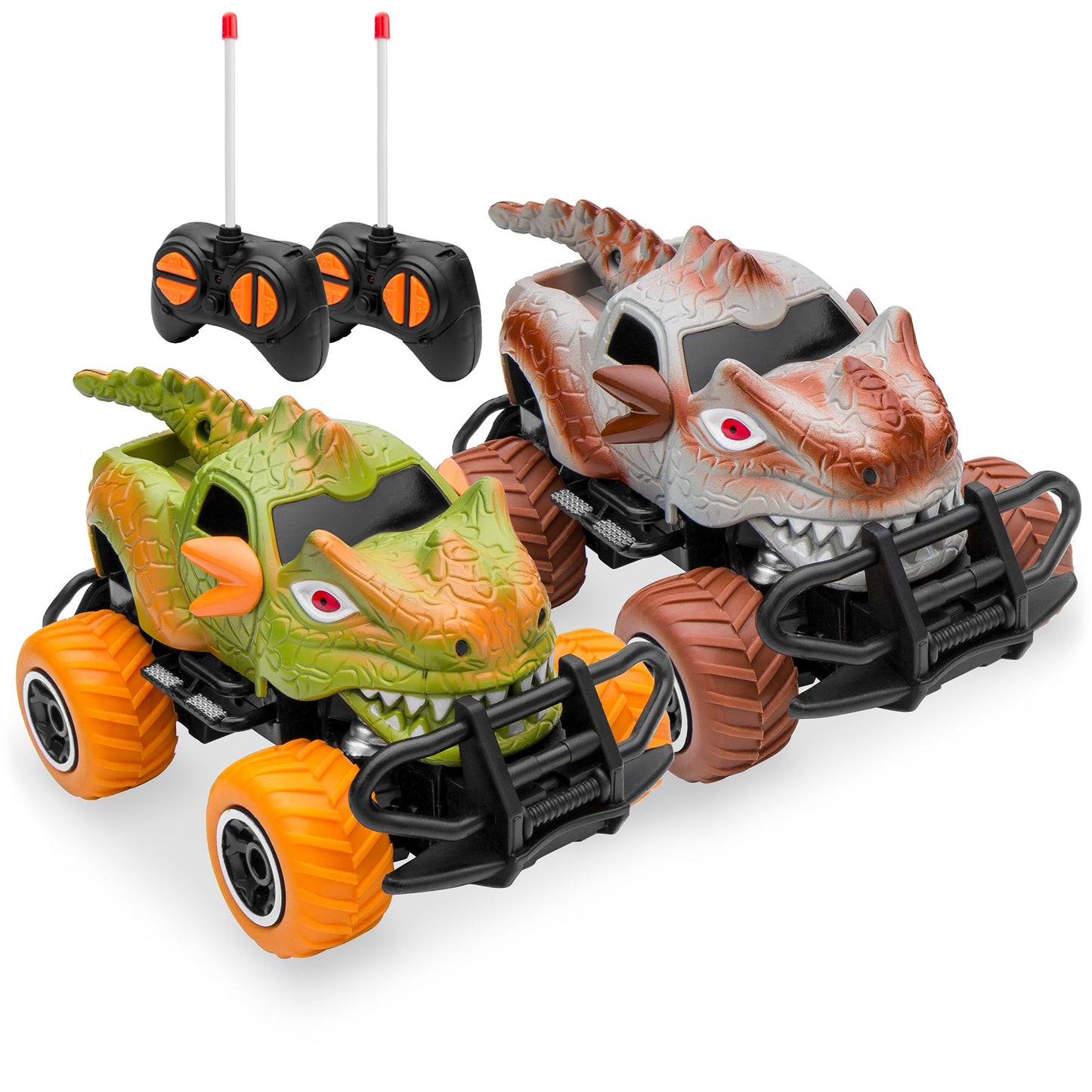 Set of 2 27MHz Mini Toy Dinosaur RC Remote Control Cars with 9mph Max Speed for active play and family fun