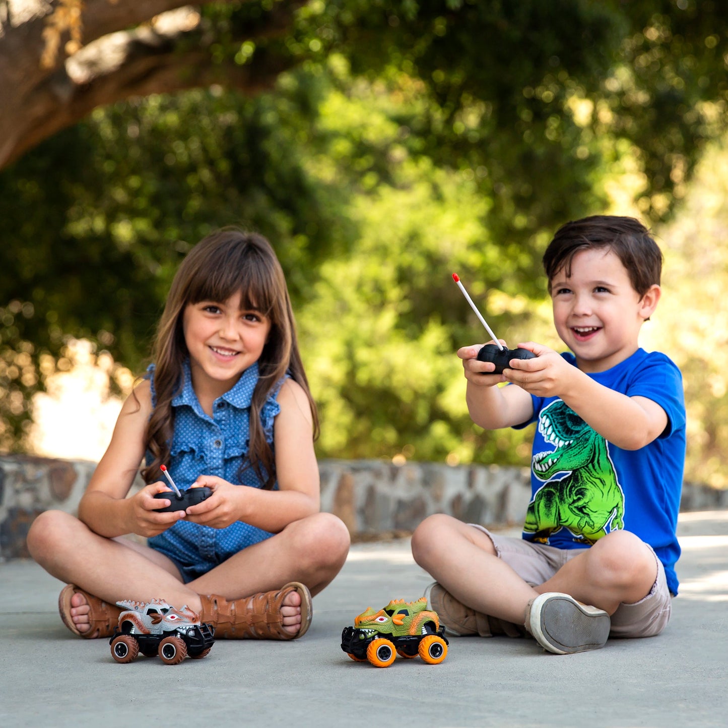 Set of 2 27MHz Mini Toy Dinosaur RC Remote Control Cars with 9mph Max Speed for active play and family fun