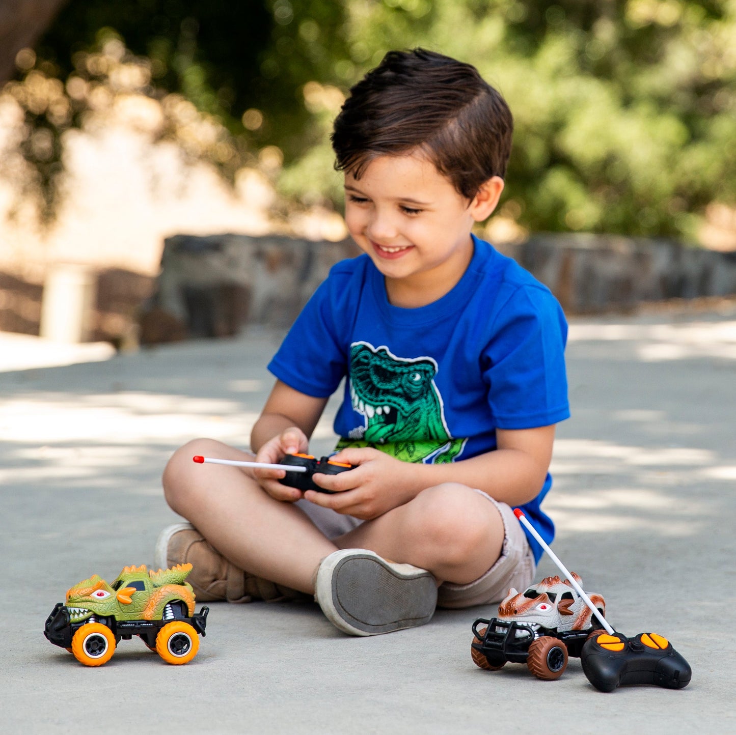 Set of 2 27MHz Mini Toy Dinosaur RC Remote Control Cars with 9mph Max Speed for active play and family fun