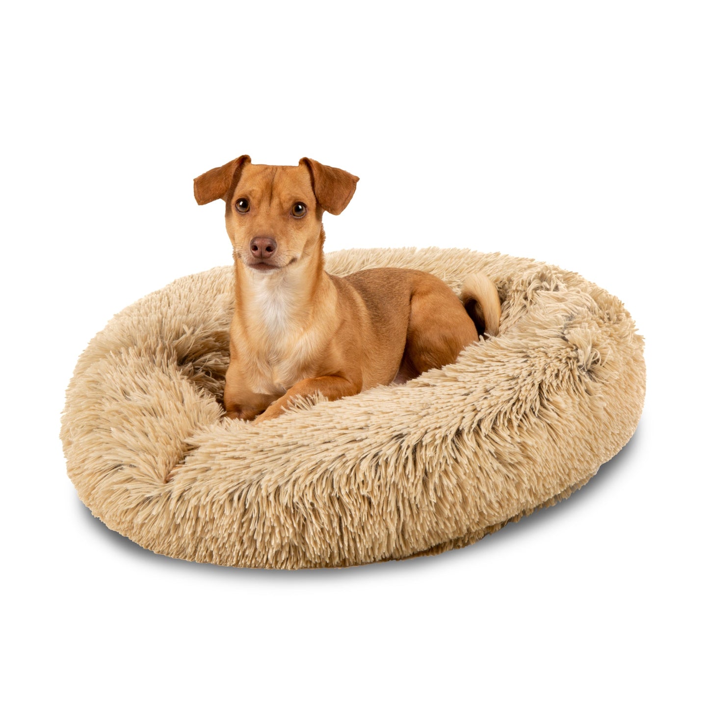 Self-Warming Shag Fur Calming Pet Bed with Water-Resistant Lining - Brown for comfortable home living