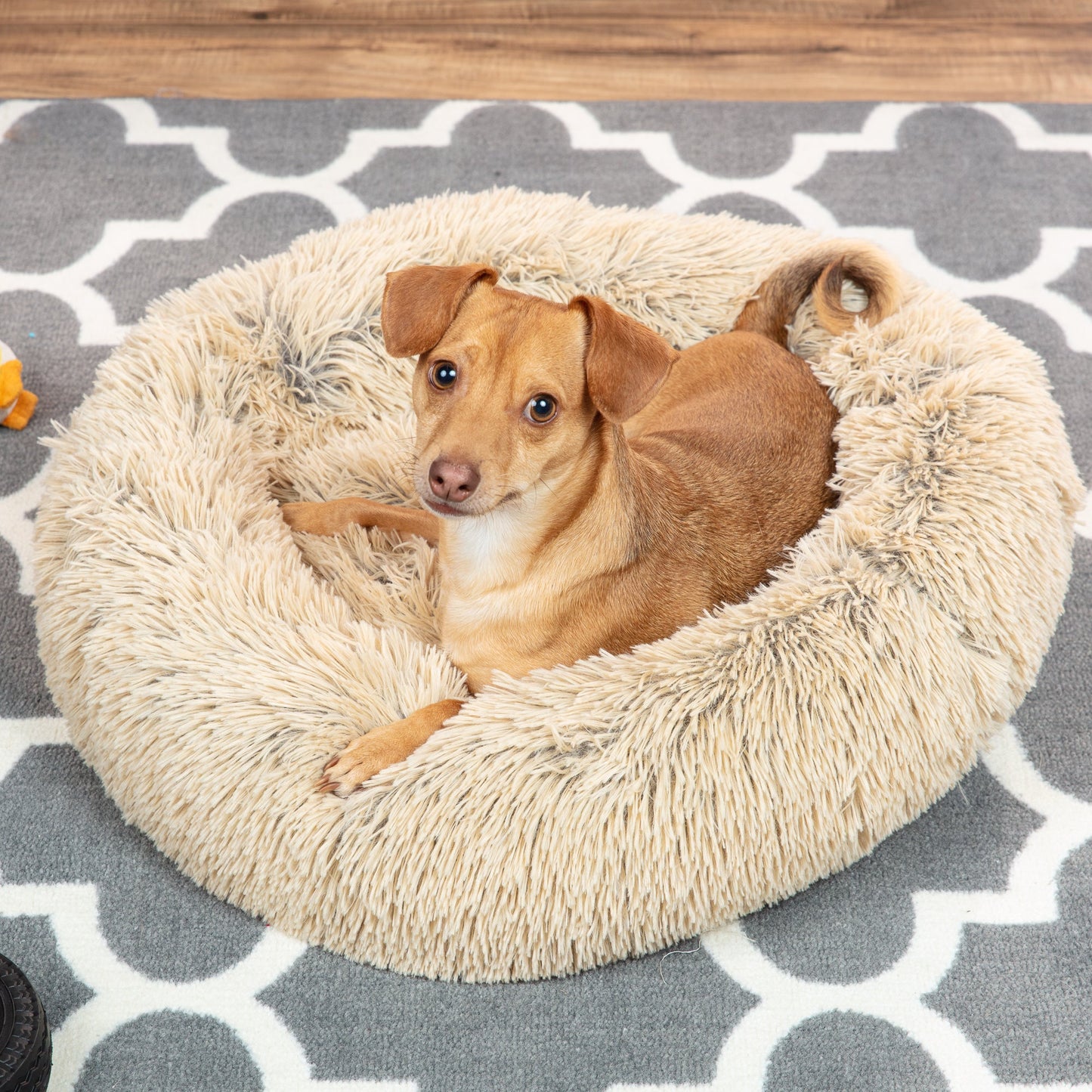 Self-Warming Shag Fur Calming Pet Bed with Water-Resistant Lining - Brown for comfortable home living