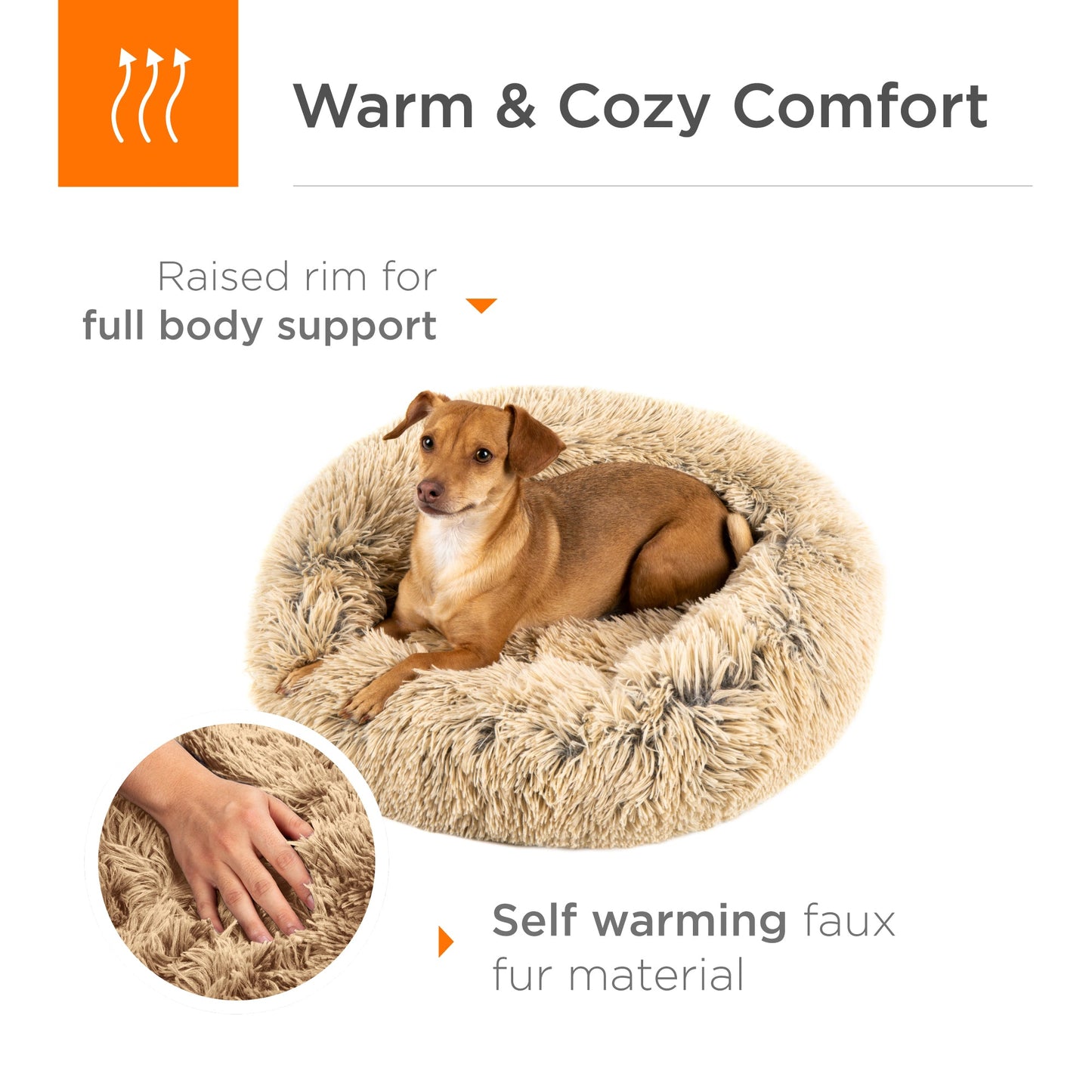 Self-Warming Shag Fur Calming Pet Bed with Water-Resistant Lining - Brown for comfortable home living