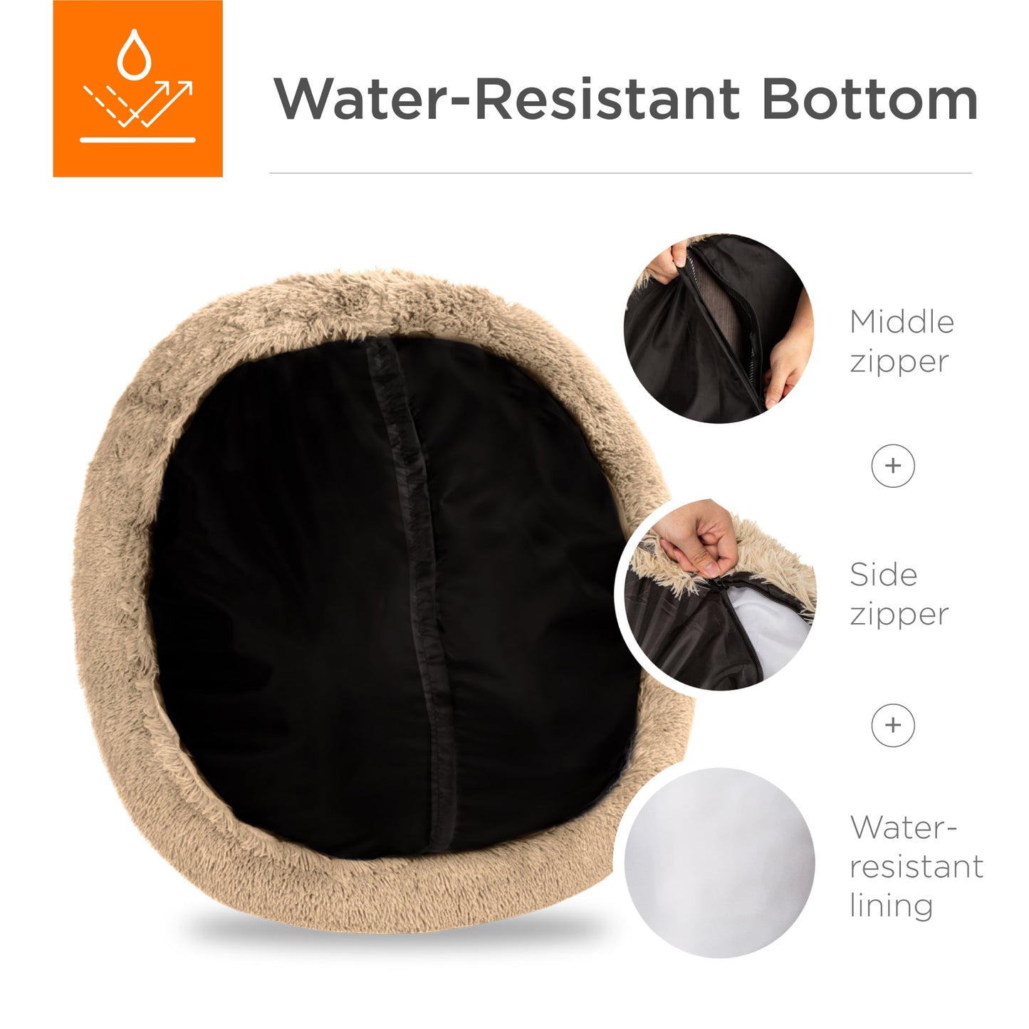 Self-Warming Shag Fur Calming Pet Bed with Water-Resistant Lining - Brown for comfortable home living