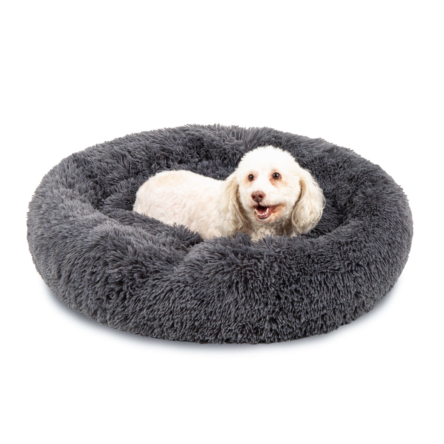 Self-Warming Shag Fur Calming Pet Bed with Water-Resistant Lining - Gray with practical style for home spaces