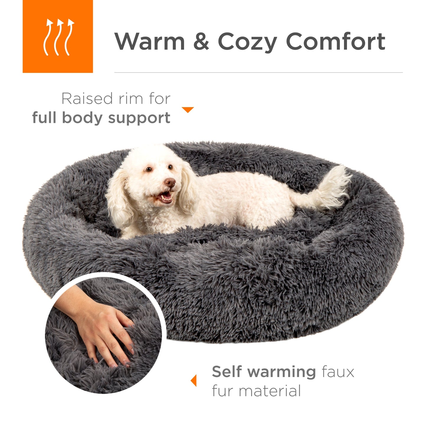 Self-Warming Shag Fur Calming Pet Bed with Water-Resistant Lining - Gray with practical style for home spaces