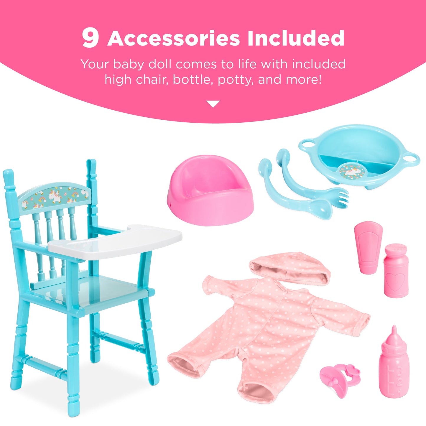 Realistic Baby Doll with Soft Body Highchair Potty Accessories - 12.5in with practical style for home spaces