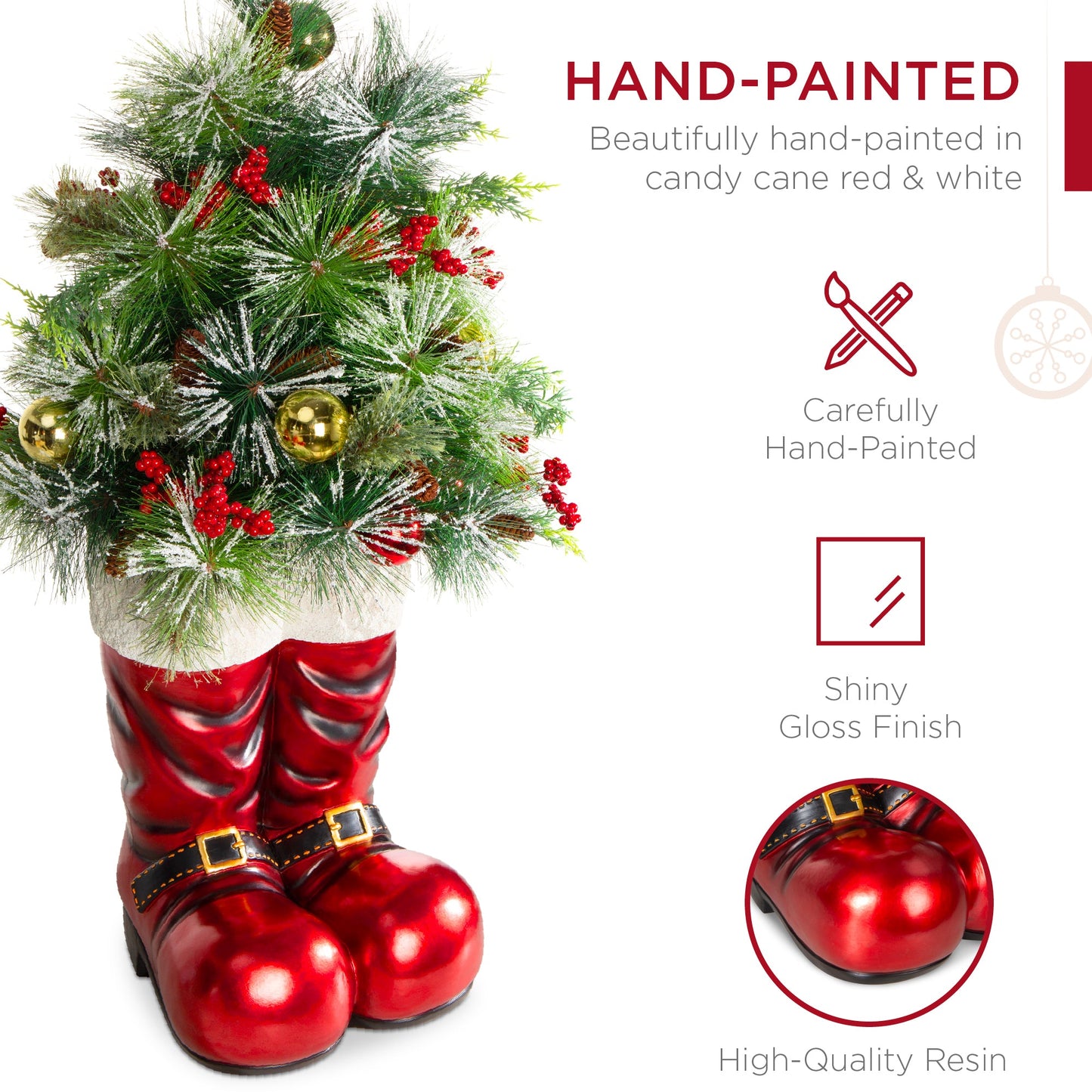 Santa Boots with Pre-Decorated Christmas Greenery Lights - 40in with eye-catching holiday style