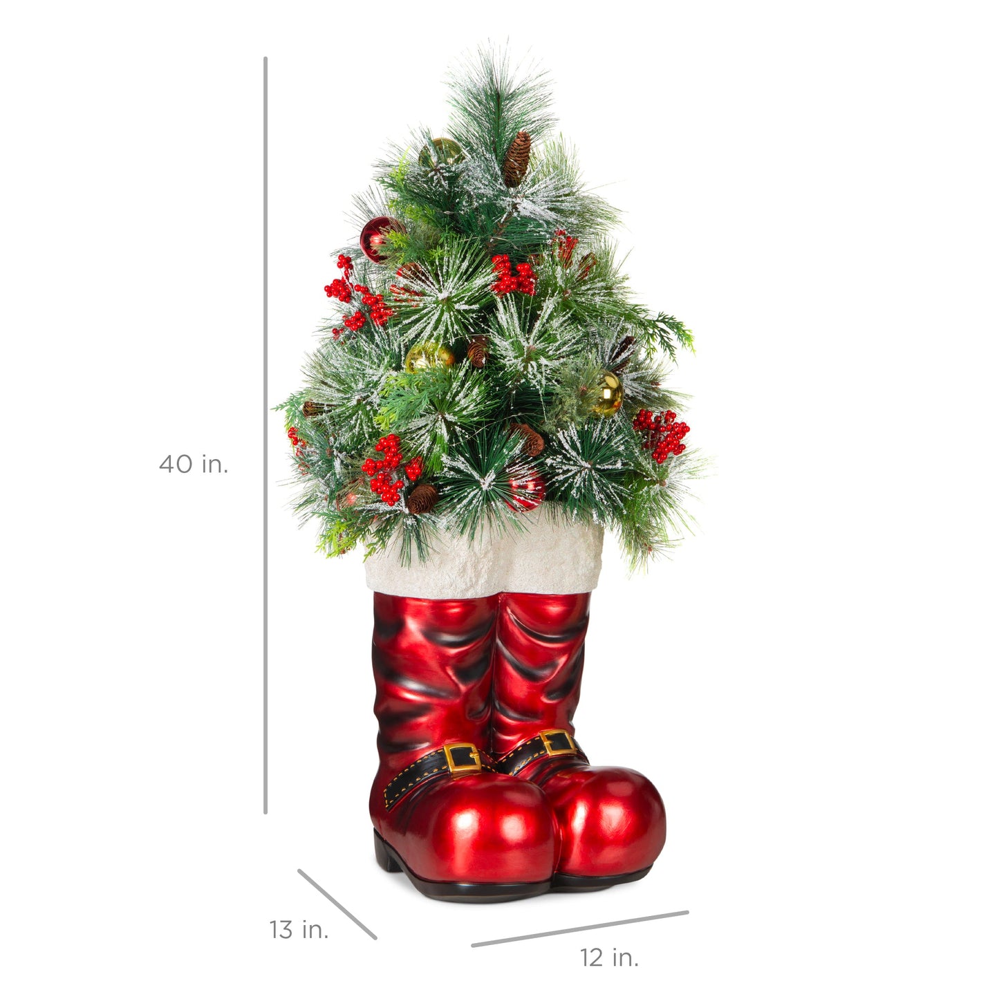 Santa Boots with Pre-Decorated Christmas Greenery Lights - 40in with eye-catching holiday style