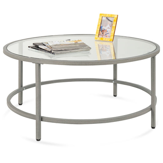 Round Tempered Glass Coffee Table with Steel Frame - 36in designed for everyday comfort and storage