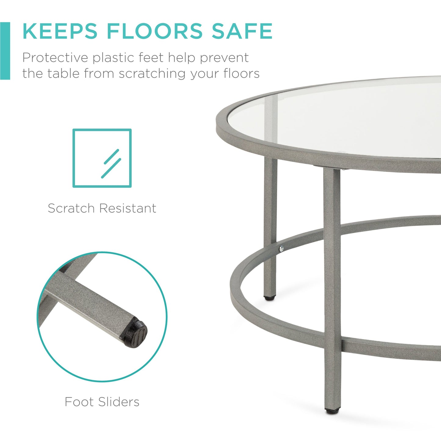 Round Tempered Glass Coffee Table with Steel Frame - 36in designed for everyday comfort and storage