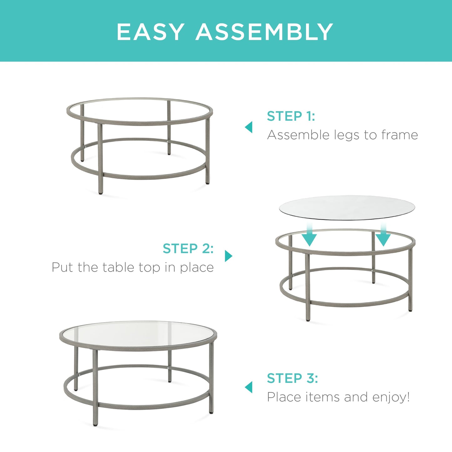 Round Tempered Glass Coffee Table with Steel Frame - 36in designed for everyday comfort and storage