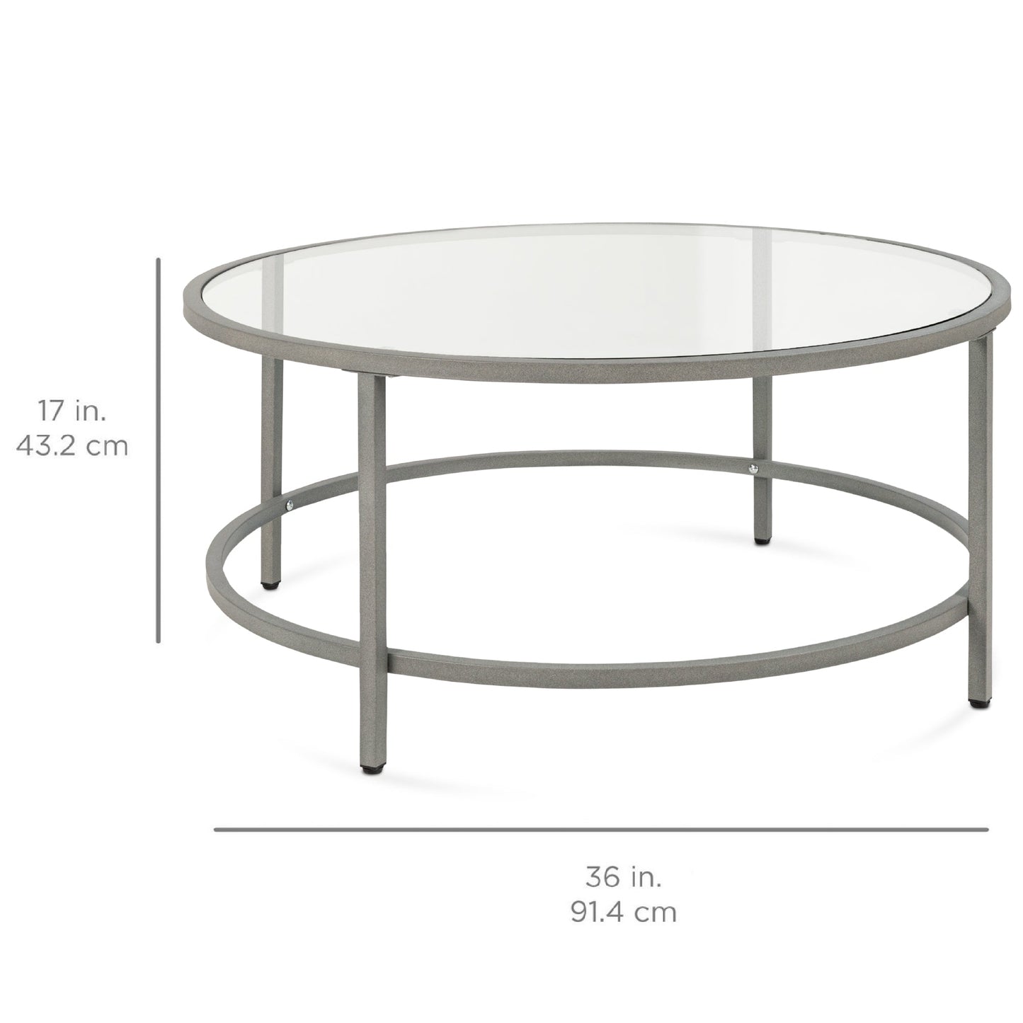 Round Tempered Glass Coffee Table with Steel Frame - 36in designed for everyday comfort and storage