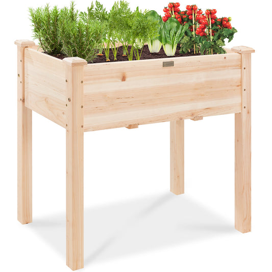 Raised Garden Bed Elevated Wood Planter Box Stand with Bed Liner - 34x18x30in for outdoor comfort and convenience