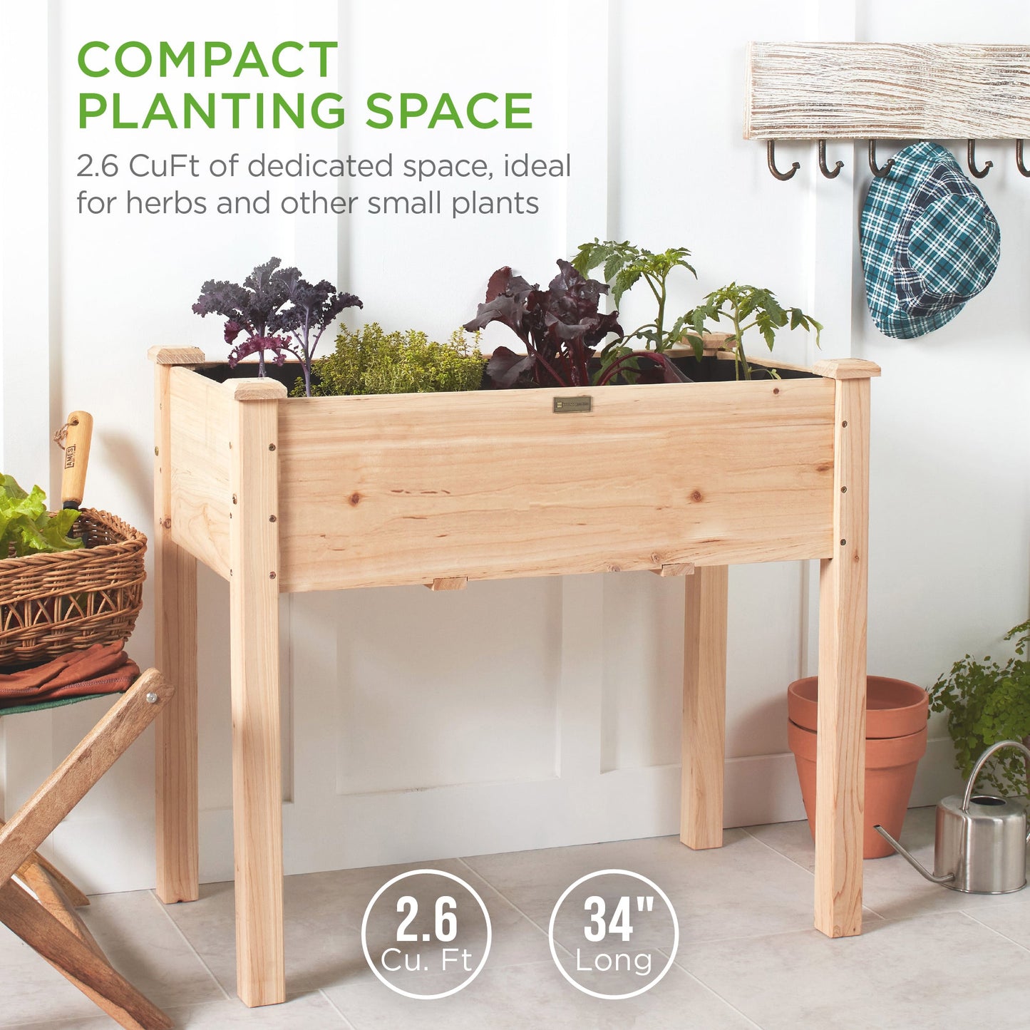 Raised Garden Bed Elevated Wood Planter Box Stand with Bed Liner - 34x18x30in for outdoor comfort and convenience