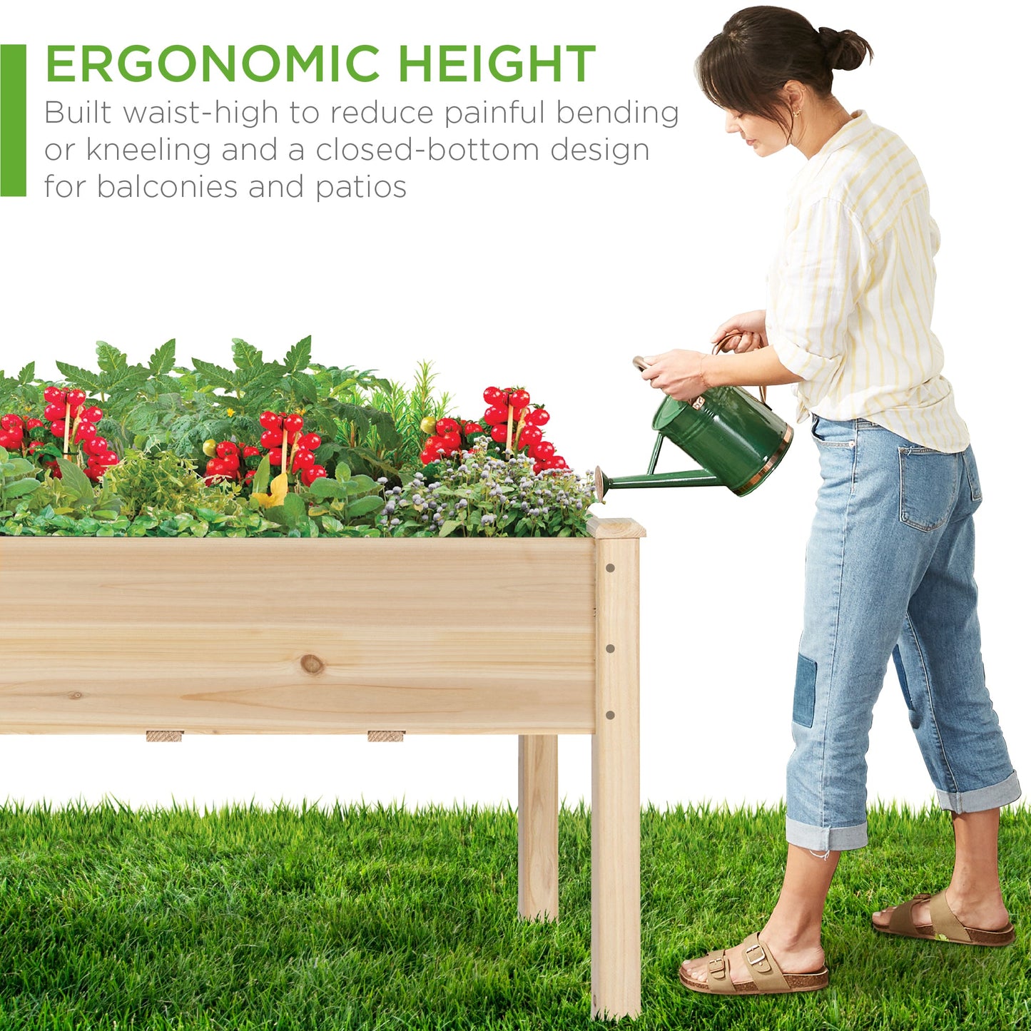 Raised Garden Bed Elevated Wood Planter Box Stand with Bed Liner - 34x18x30in for outdoor comfort and convenience