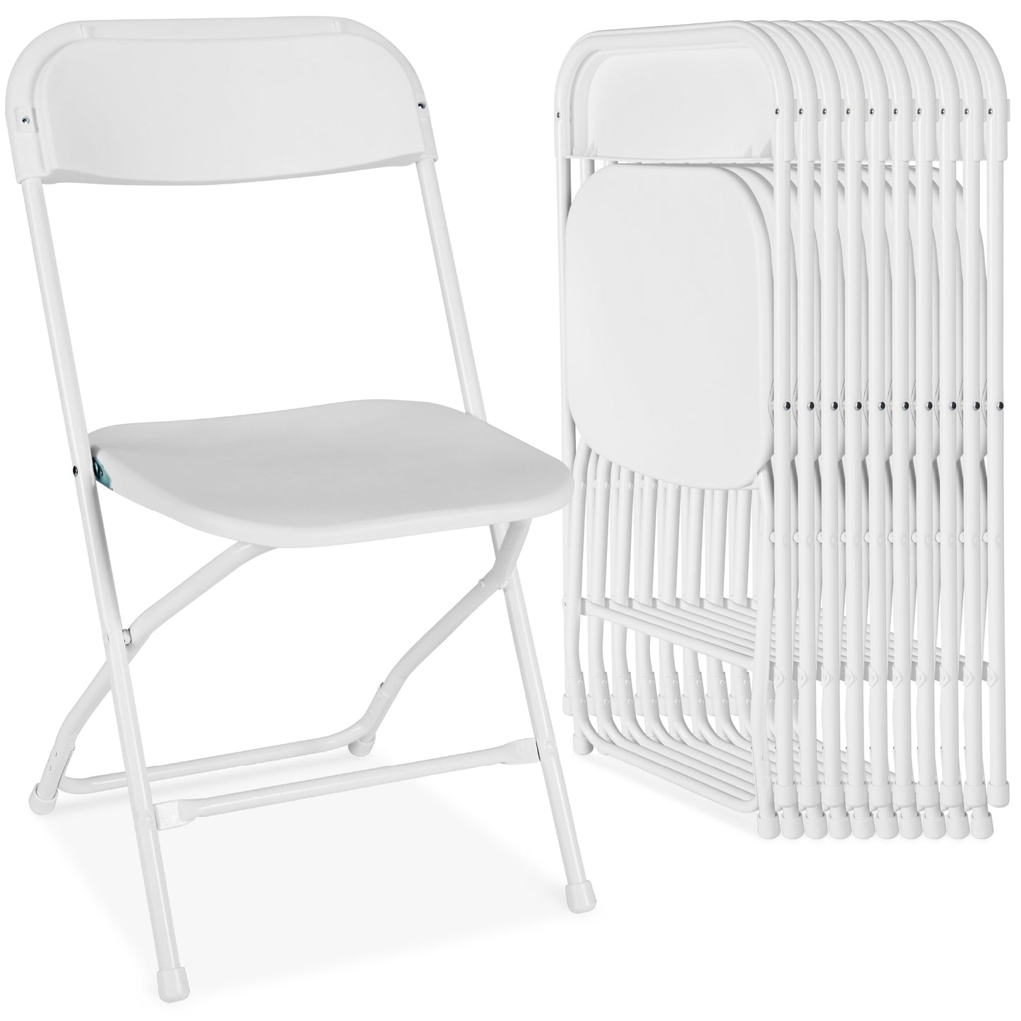 Set of 10 Folding Stacking Plastic Chairs with Non-Slip Feet designed for everyday comfort and storage