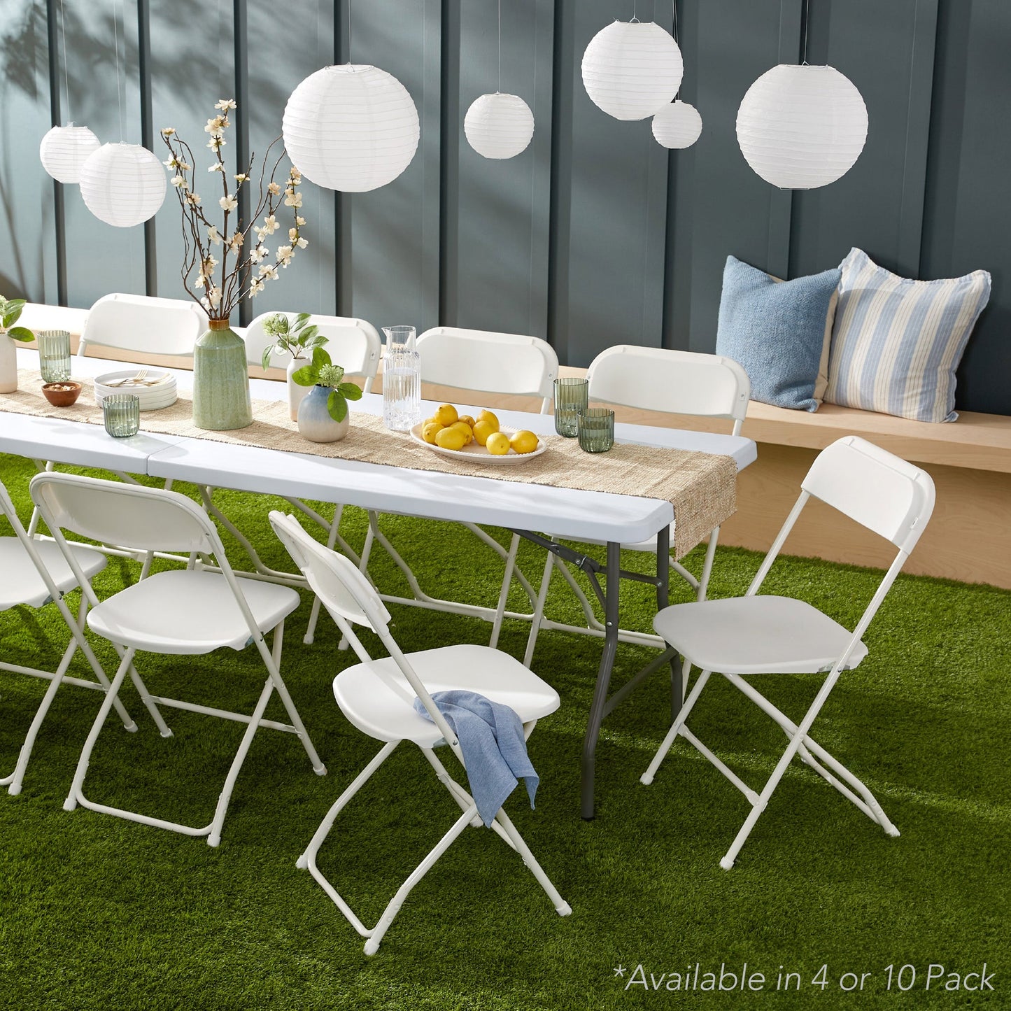 Set of 10 Folding Stacking Plastic Chairs with Non-Slip Feet designed for everyday comfort and storage