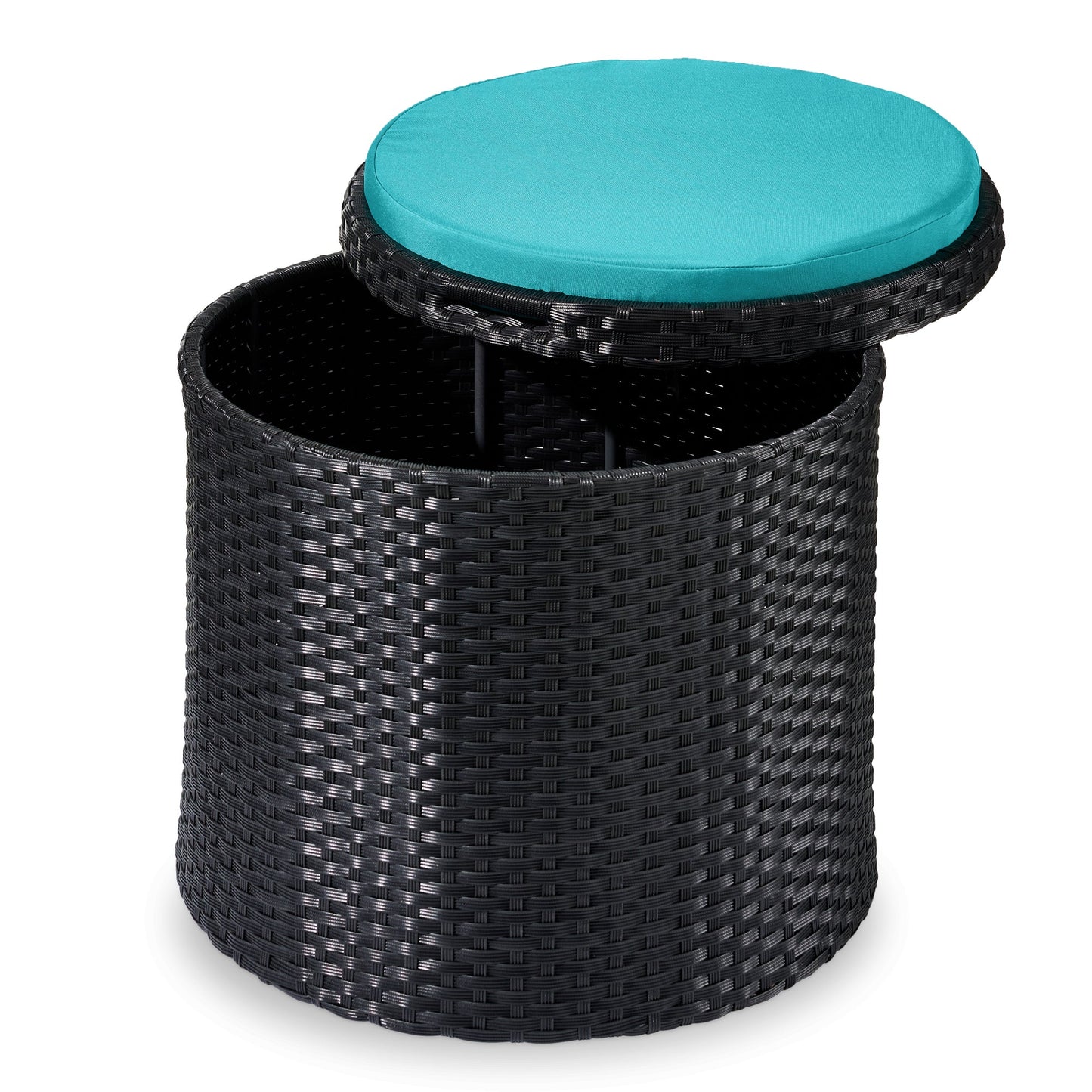 Round Wicker Ottoman Multipurpose Furniture with Removable Cushion for patio, backyard, and outdoor living