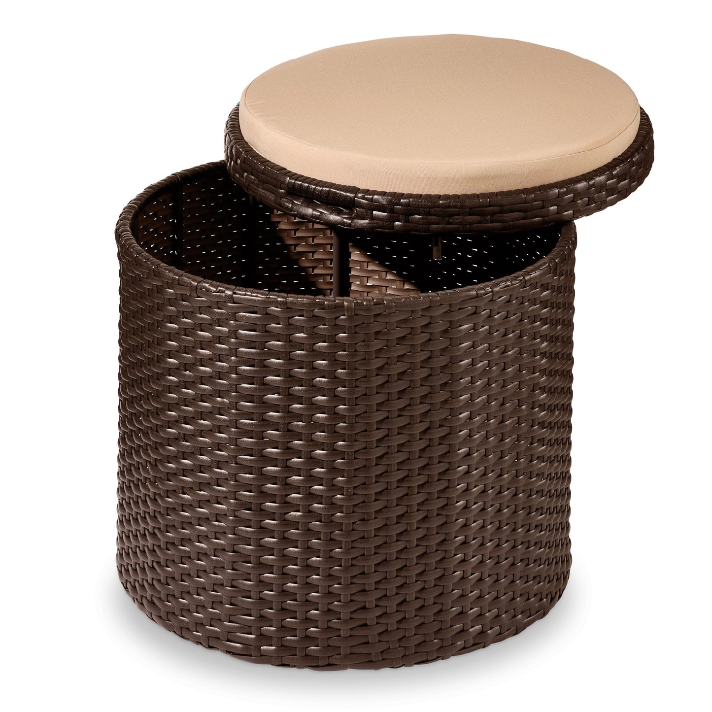Round Wicker Ottoman Multipurpose Furniture with Removable Cushion for patio, backyard, and outdoor living