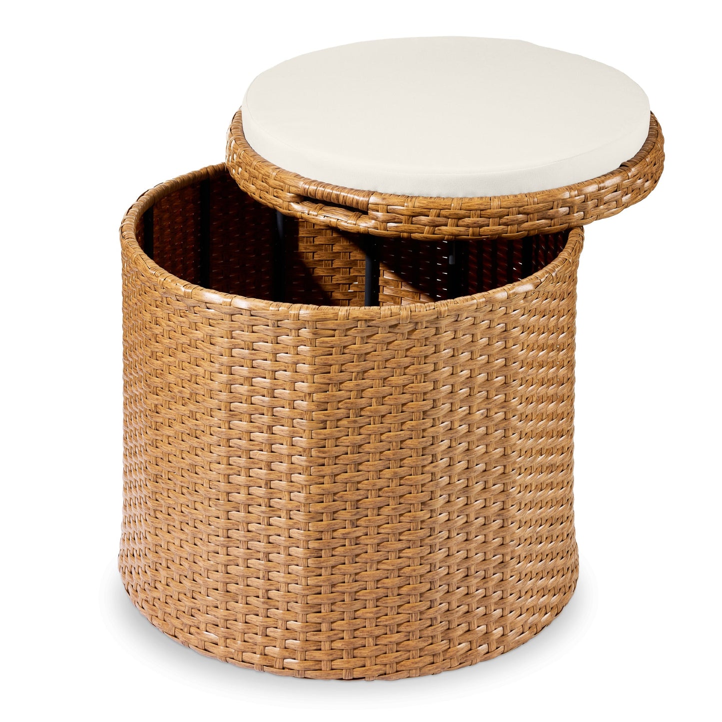 Round Wicker Ottoman Multipurpose Furniture with Removable Cushion for patio, backyard, and outdoor living