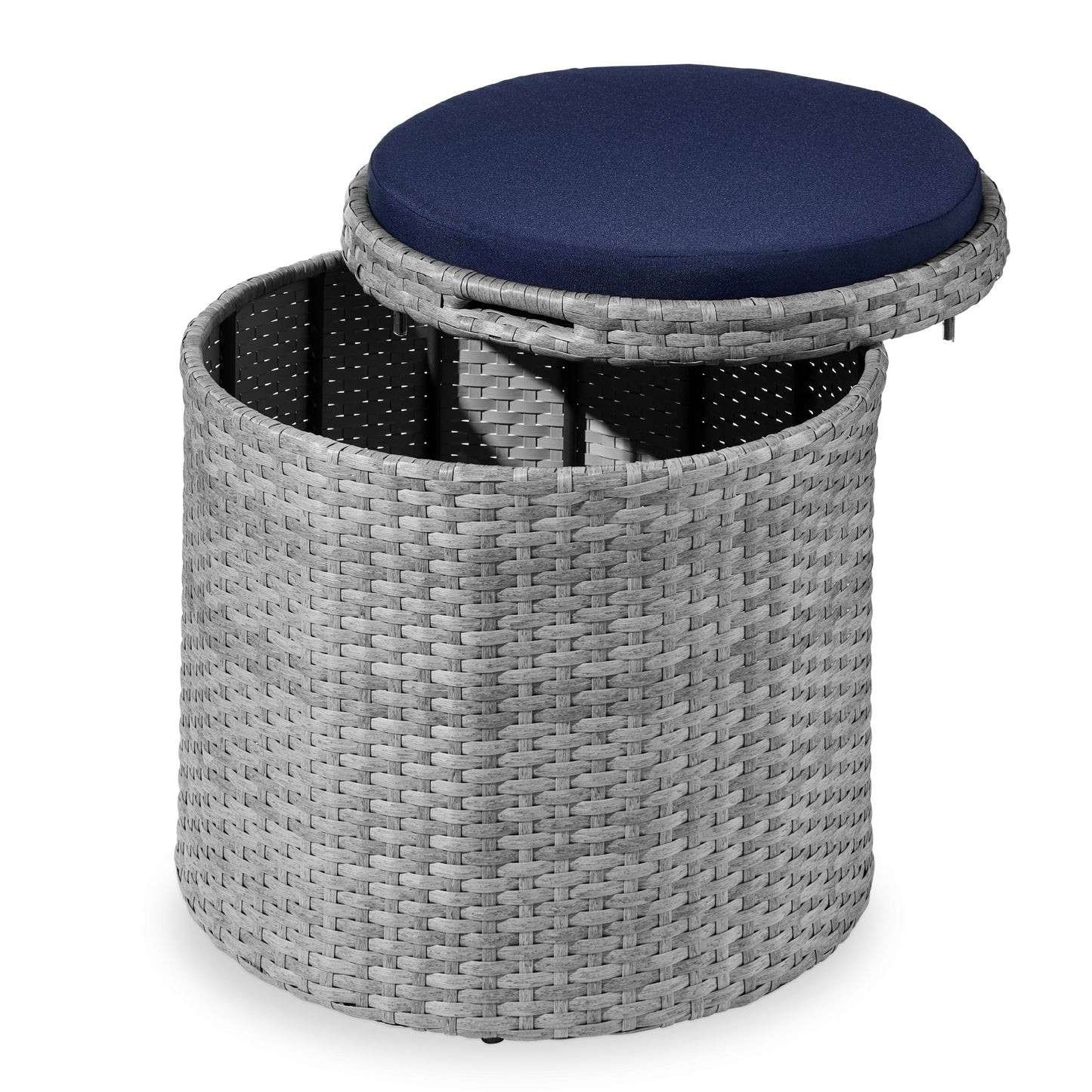 Round Wicker Ottoman Multipurpose Furniture with Removable Cushion for patio, backyard, and outdoor living