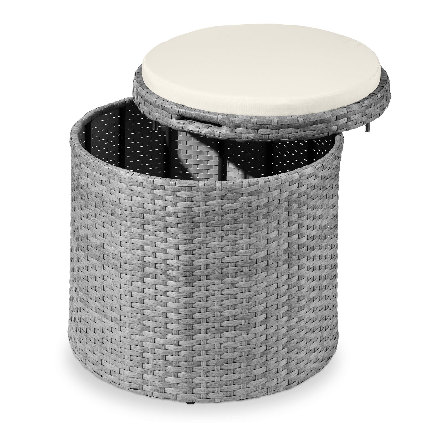 Round Wicker Ottoman Multipurpose Furniture with Removable Cushion for patio, backyard, and outdoor living